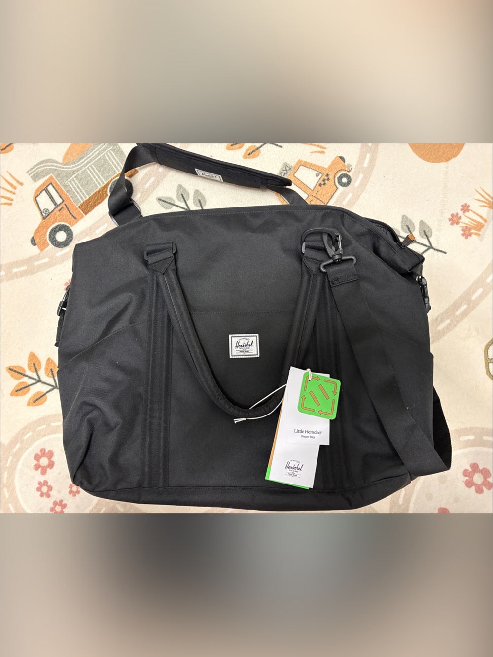 Herschel Supply Co. Black Strand Duffel DiaperBag with Adjustable Shoulder Strap